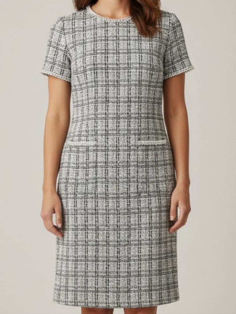 Karl Lagerfeld Tweed Dress In Gray Black With Pearl Trim Size 16